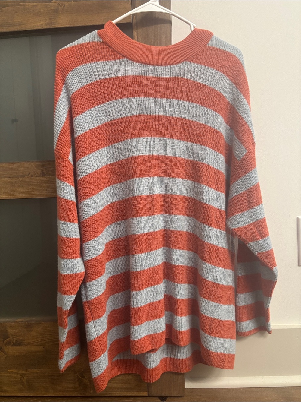 Free People Red and Light Gray Striped Crewneck Sweater and Short Set